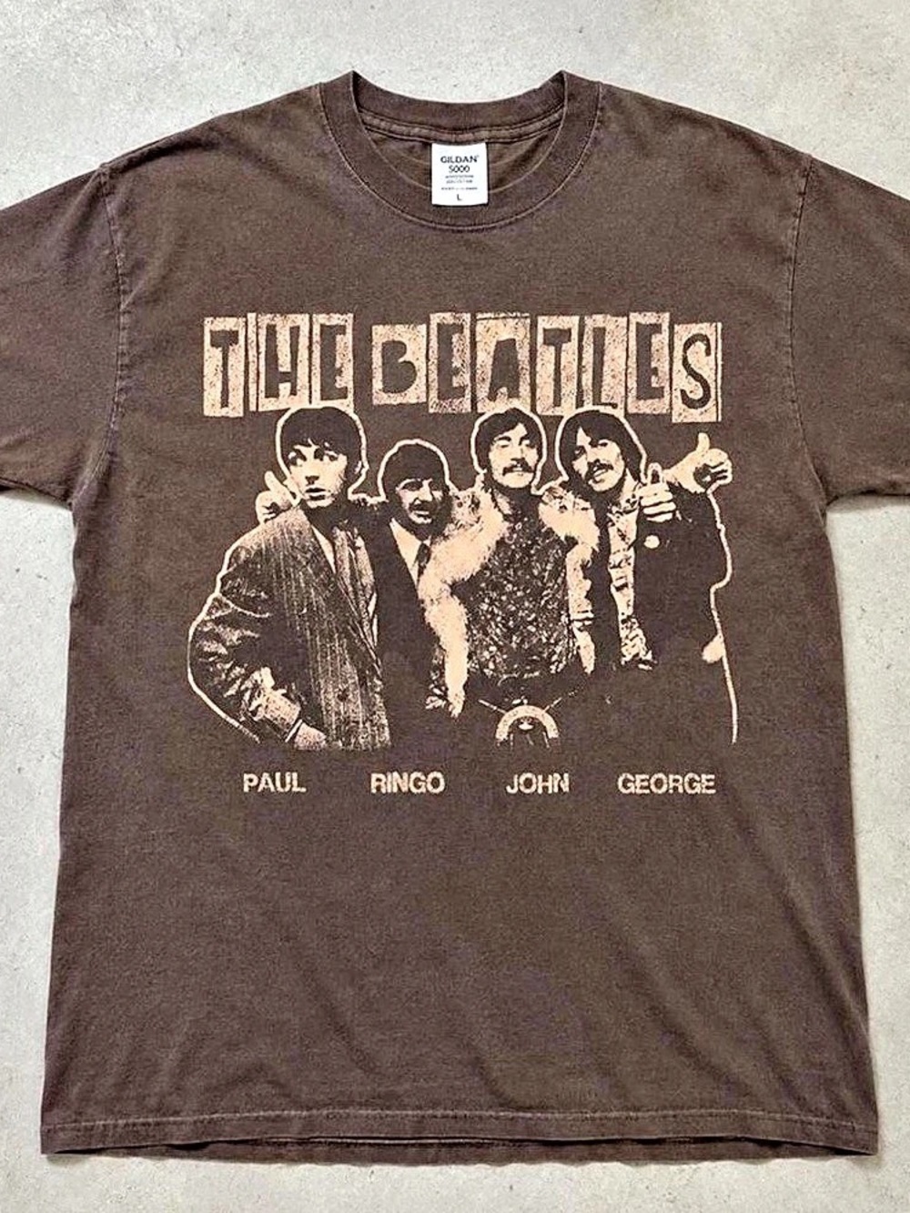 Gildan The Beatles Band Graphic T-Shirt Brown Large